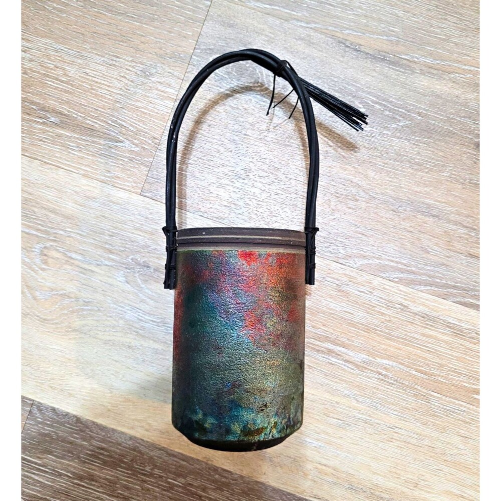 Raku Pottery Vase Pot Gay Liebert Handmade Vintage Iridescent Studio Art Basket